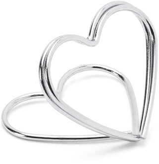 Partydeco Naamkaart/plaatskaart houders - hartje - Bruiloft - 10x stuks - zilver - 2,5 cm