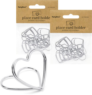 Partydeco Naamkaart/plaatskaart houders Hartje - Bruiloft - 20x stuks - zilver - 2,5 cm