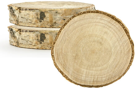 Partydeco Naamkaartjes hout - 3x - Bruiloft - 6 stuks - 5-7 cm - berkenhout