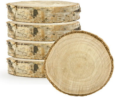 Partydeco Naamkaartjes hout - 5x - Bruiloft - 6 stuks - 5-7 cm - berkenhout