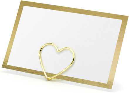 Partydeco Naamkaartjes/plaatskaarten met houders - Hartje - Bruiloft - 10x sets - goud