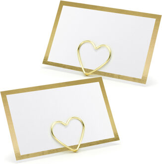 Partydeco Naamkaartjes/plaatskaarten met houders - Hartje - Bruiloft - 20x sets - goud