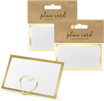 Partydeco Naamkaartjes/plaatskaartjes - Bruiloft - wit/goud - 20x stuks - 10 x 6 cm