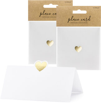 Partydeco naamkaartjes/plaatskaartjes Elegant - Bruiloft - goud/wit - 100x - 10 x 5 cm
