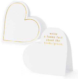 Partydeco Naamkaartjes/plaatskaartjes Hart - Bruiloft - wit/goud - 10x stuks - 16 x 22 cm