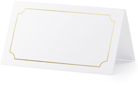 Partydeco Naamkaartjes/plaatskaartjes Lijstje - Bruiloft - wit/goud - 10x stuks - 10 x 6 cm