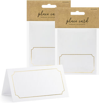 Partydeco Naamkaartjes/plaatskaartjes Lijstje - Bruiloft - wit/goud - 50x stuks - 10 x 6 cm