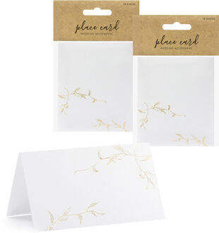 Partydeco Naamkaartjes/plaatskaartjes Nature - Bruiloft - wit/goud - 100x stuks - 10 x 6 cm