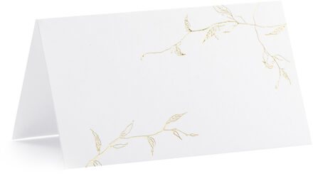 Partydeco Naamkaartjes/plaatskaartjes Nature - Bruiloft - wit/goud - 10x stuks - 10 x 6 cm