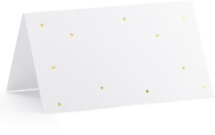 Partydeco Naamkaartjes/plaatskaartjes Stippen - Bruiloft - wit/goud - 10x stuks - 10 x 6 cm