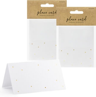 Partydeco Naamkaartjes/plaatskaartjes Stippen - Bruiloft - wit/goud - 50x stuks - 10 x 6 cm