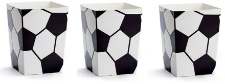 Partydeco Popcorn bakjes in voetbal thema print - 6x stuks - 12 x 7 cm - Popcornbakjes/chipsbakjes Wit