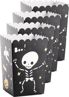 Partydeco Popcorn/snoep bakjes - 12x - Halloween thema - 7 x 7 x 12 cm - Wegwerpbakjes Zwart