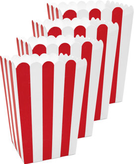 Partydeco Popcorn/snoep bakjes - 12x - rood gestreept - 7 x 7 x 12 cm - Wegwerpbakjes