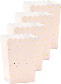 Partydeco Popcorn/snoep bakjes - 12x - roze/goud stippen - karton - 7 x 7 x 12 cm - feest uitdeel bakjes