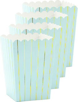Partydeco Popcorn/snoep bakjes - 24x - blauw/goud gestreept - karton - 7 x 7 x 12 cm - feest uitdeel bakjes