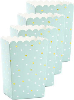 Partydeco Popcorn/snoep bakjes - 24x - blauw/goud stippen - karton - 7 x 7 x 12 cm - feest uitdeel bakjes