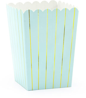 Partydeco Popcorn/snoep bakjes - 6x - blauw/goud gestreept - karton - 7 x 7 x 12 cm - feest uitdeel bakjes Lichtblauw