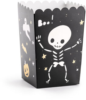 Partydeco Popcorn/snoep bakjes - 6x - Halloween thema - karton - 7 x 7 x 12 cm - feest uitdeel bakjes Zwart