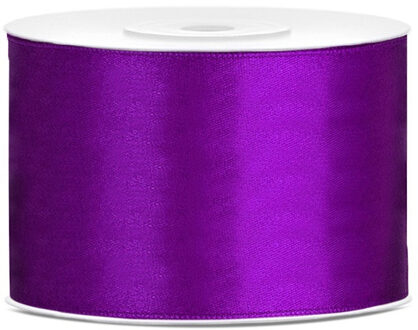 Partydeco Satijn sierlint/cadeaulint - paars - 5 cm x 25 meter - Inpakken - Cadeaulinten