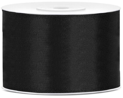 Partydeco Satijn sierlint/cadeaulint - zwart - 5 cm x 25 meter - Inpakken - Cadeaulinten