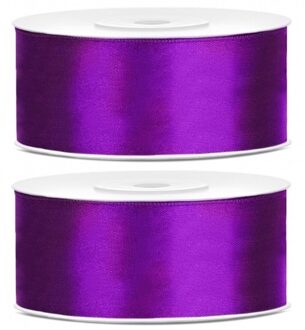 PartyDeco Sierlint satijn - 2x - Paars - 2.5 cm/25 mm x 25 meter - Cadeaulint satijnlint