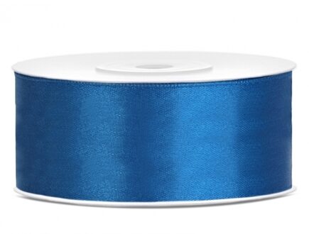 Partydeco Sierlint satijn - Blauw - 2.5 cm/25 mm x 25 meter - Cadeaulint satijnlint Denimblauw