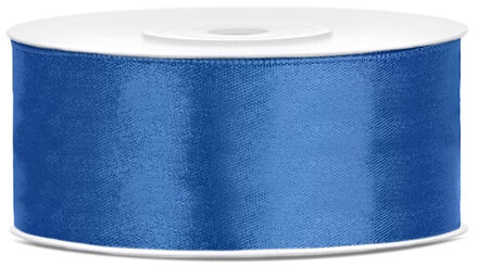 Partydeco Sierlint satijn - Blauw - 2.5 cm/25 mm x 25 meter - Cadeaulint satijnlint/sierlinten - Hobby