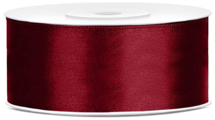 Partydeco Sierlint satijn - Bordeaux rood - 2.5 cm/25 mm x 25 meter - Cadeaulint satijnlint/sierlinten - Hobby