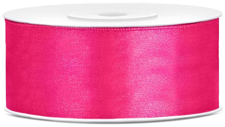 Partydeco Sierlint satijn - Donkerroze - 2.5 cm/25 mm x 25 meter - Cadeaulint satijnlint