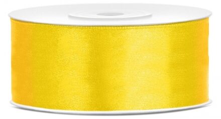 Partydeco Sierlint satijn - Geel - 2.5 cm/25 mm x 25 meter - Cadeaulint satijnlint - Hobby - Inpakken - Cadeaulinten