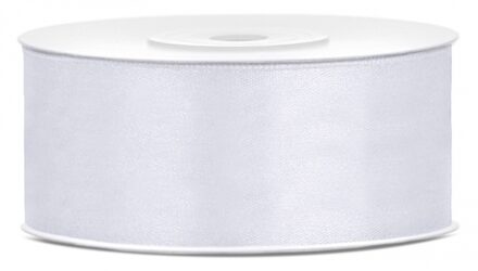 Partydeco Sierlint satijn - Ivoor wit - 2.5 cm/25 mm x 25 meter - Cadeaulint satijnlint/sierlinten - Hobby
