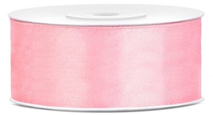 Partydeco Sierlint satijn - Licht roze - 2.5 cm/25 mm x 25 meter - Cadeaulint satijnlint
