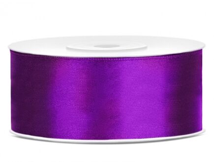 Partydeco Sierlint satijn - Paars - 2.5 cm/25 mm x 25 meter - Cadeaulint satijnlint