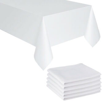 Partydeco Tafelkleed/tafellaken - 10x - wit - 180 x 300 cm - polyester - Bruiloft tafelkleden