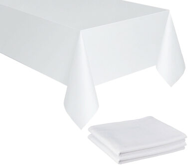 Partydeco Tafelkleed/tafellaken - 2x - wit - 180 x 300 cm - polyester - Bruiloft tafelkleden