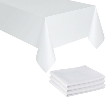 Partydeco Tafelkleed/tafellaken - 3x - wit - 180 x 300 cm - polyester - Bruiloft tafelkleden