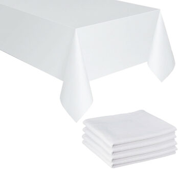 Partydeco Tafelkleed/tafellaken - 4x - wit - 180 x 300 cm - polyester - Bruiloft tafelkleden