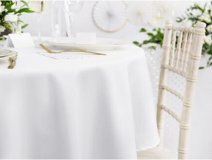 Partydeco Tafelkleed/tafellaken rond - wit - 230 cm - polyester - Bruiloft tafelkleden