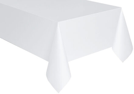 Partydeco Tafelkleed/tafellaken - wit - 180 x 300 cm - polyester - Bruiloft tafelkleden