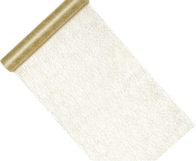 Partydeco Tafelloper op rol - goud - mesh stof - 36 x 900 cm Goudkleurig