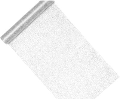 Partydeco Tafelloper op rol - zilver - mesh stof - 36 x 900 cm