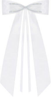 Partydeco trouwauto antenne lint strik - Bruiloft - wit - 4x stuks - 14 cm - just married - Feestdecoratievoorwerp