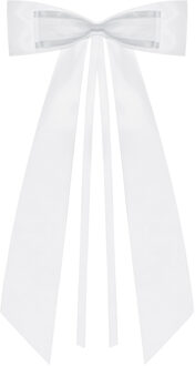 Partydeco Trouwauto antenne lint strik - Bruiloft - wit - 4x stuks - 14 cm - just married