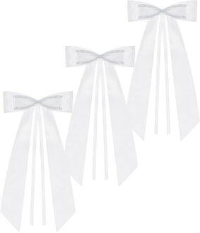 Partydeco trouwauto antenne lint strik - Bruiloft - wit - 8x stuks - 14 cm - just married - Feestdecoratievoorwerp