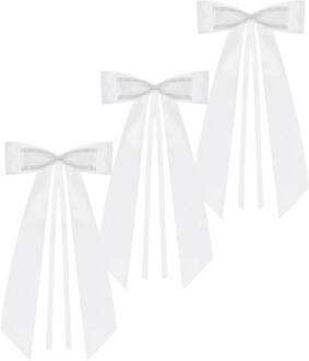 Partydeco trouwauto antenne lint strik - Bruiloft - wit - 8x stuks - 14 cm - just married - Feestdecoratievoorwerp