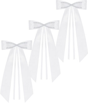 Partydeco Trouwauto antenne lint strik - Bruiloft - wit - 8x stuks - 14 cm - just married