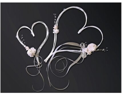 Partydeco Trouwauto decoratie harten - Bruiloft - creme - 2x stuks - 19-30 cm Wit