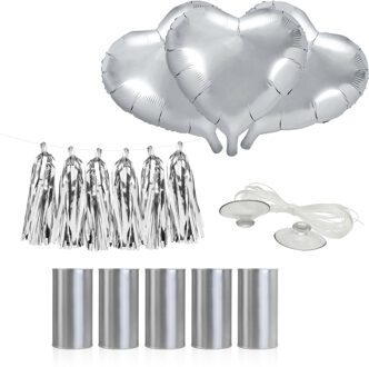 Partydeco Trouwauto decoratie pakket - Bruiloft - zilver - just married