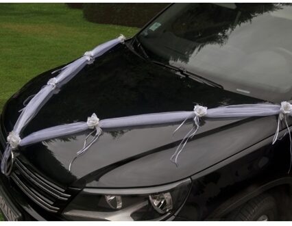 Partydeco trouwauto organza lint Rozen - Bruiloft - creme - 2x stuks - just married - Feestdecoratievoorwerp